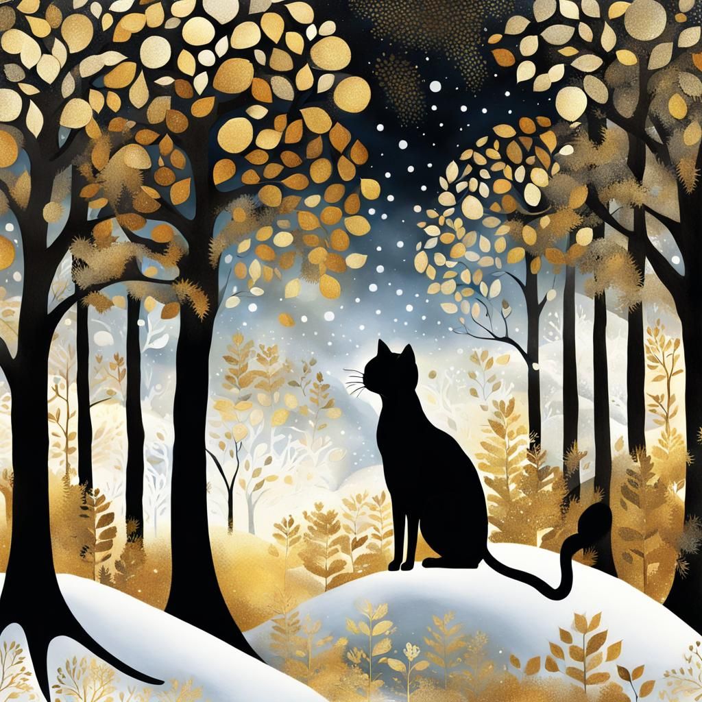 Winter Landscape with Golden Cat, Rosina Wachtmeister Style