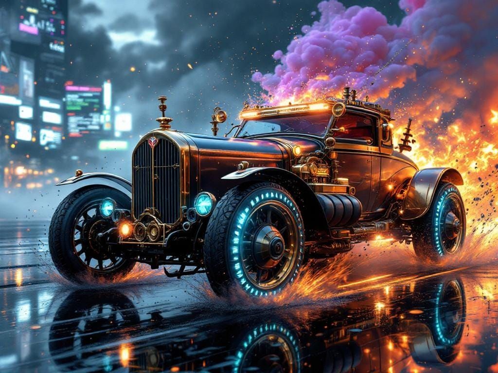 Steampunk Electric Car in Brass Era Style