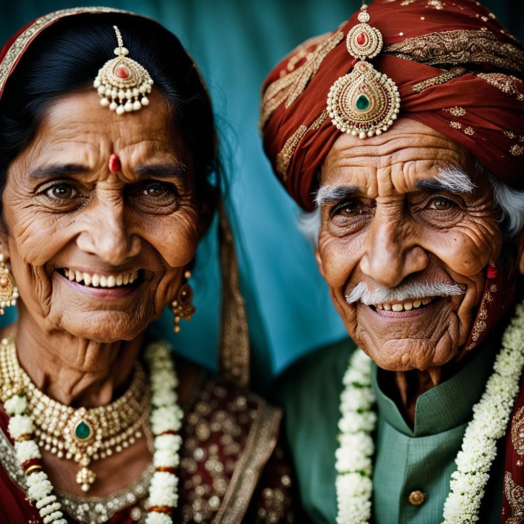 Elderly Indian Couple's Wedding Portrait