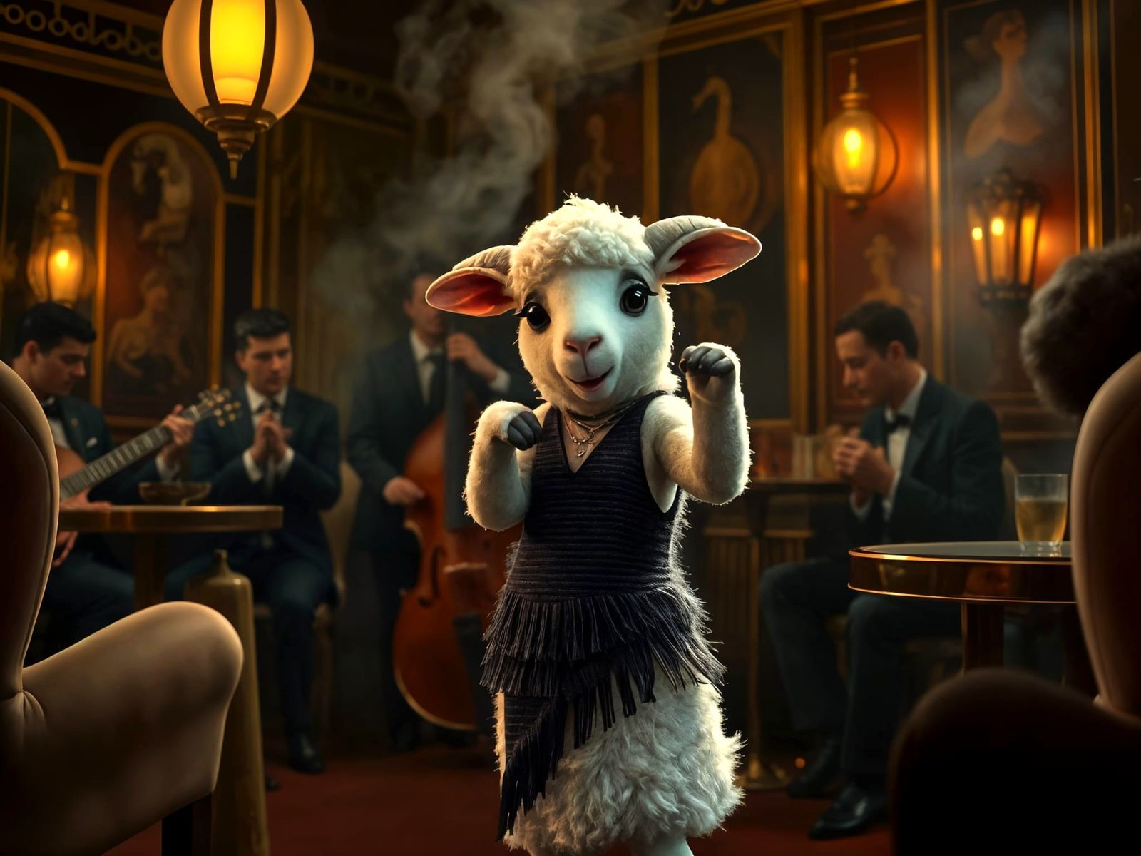 Flapper Lamb Dances Charleston in Art Deco Speakeasy