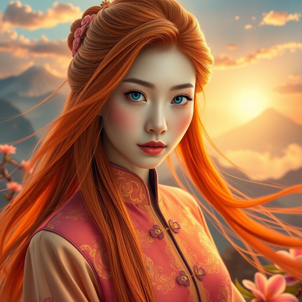 Elegant Chinese Woman with Flowing Cheongsam