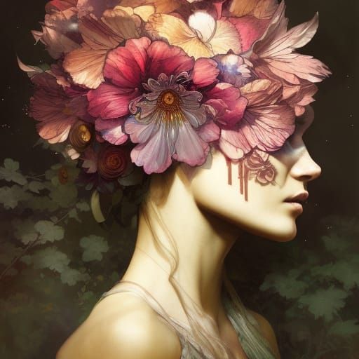 Majestic Flower Collage Art in Hyperdetailed Portrait