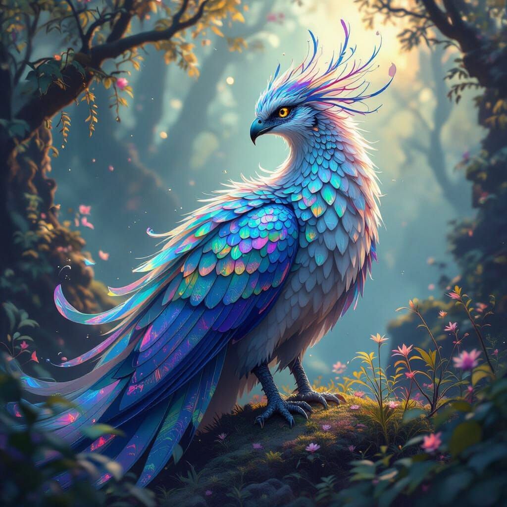 Iridescent Fantasy Creature in Mystical Landscape