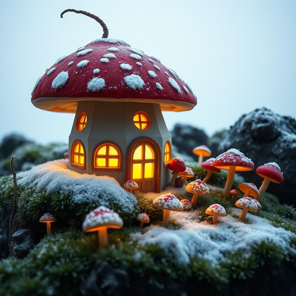Enchanting Mushroom House in Winter Wonderland
