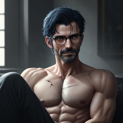 Wounded Android Butler with Aquamarine Eyes