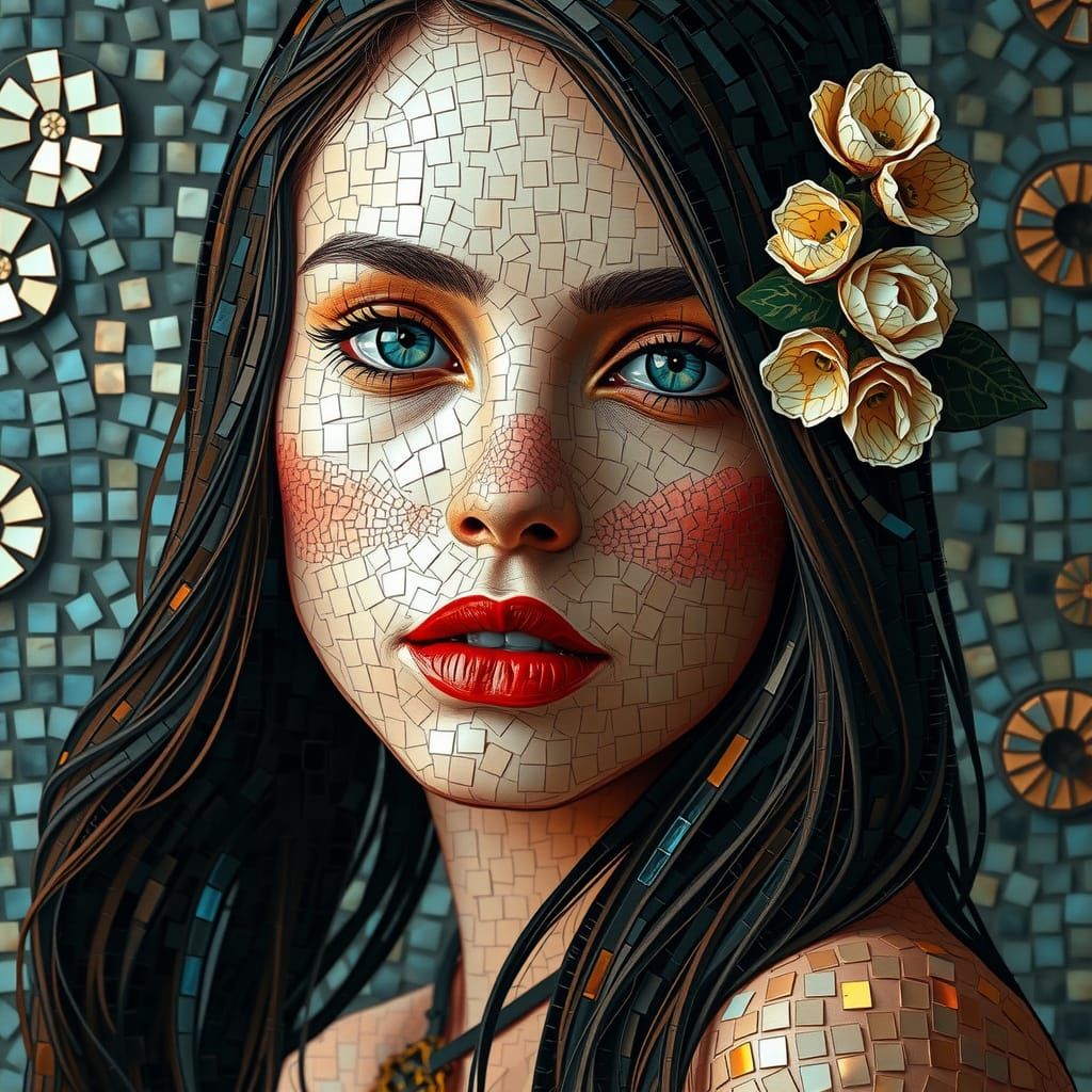 Mosaic Portrait of a Stunning Young Woman