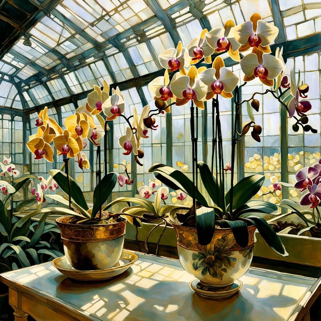 Orchids in Greenhouse, Vrubel-Inspired Still Life
