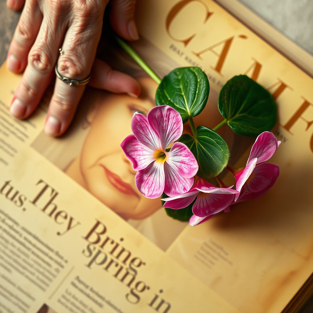 Vintage Magazine Cover with Cyclamen Flower Art