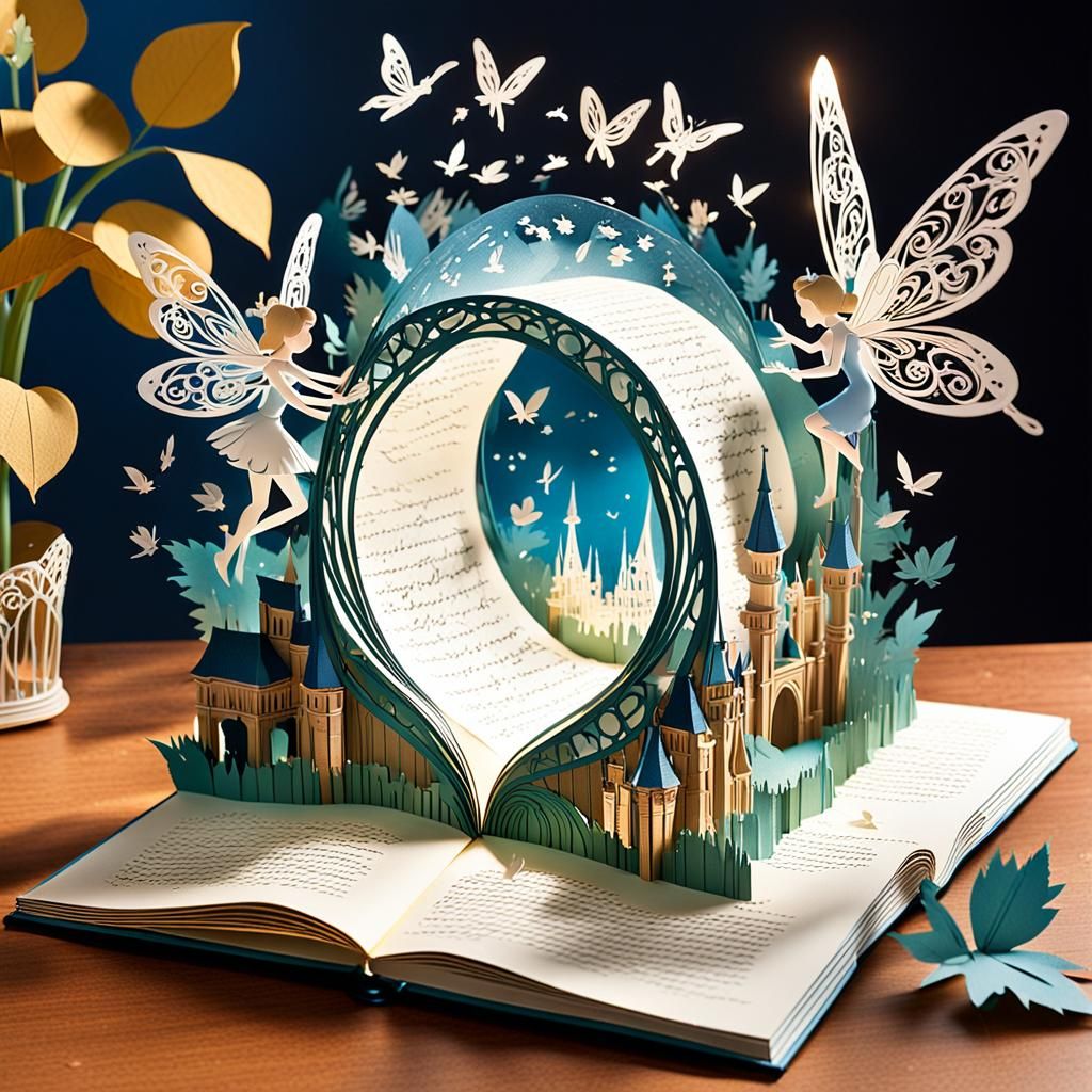 An intricate pop-up  book with a story of Disney World opene...