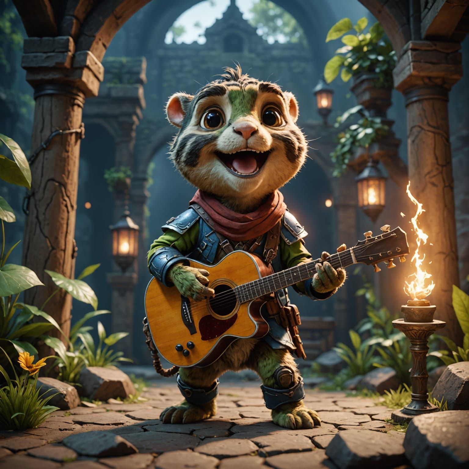 Singing Tortoise in 3D Game Cinematic Style