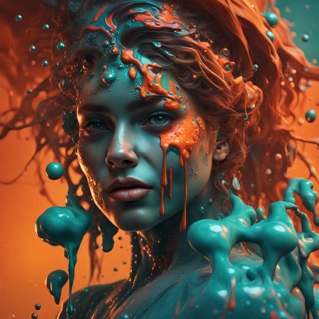 Dramatic Face in Paint, Splash Art Style