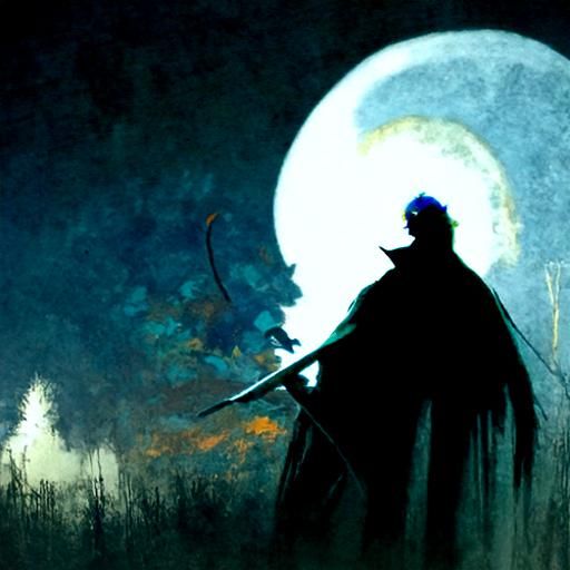 Sinister Reaper Silhouette Against Moonlit Sky