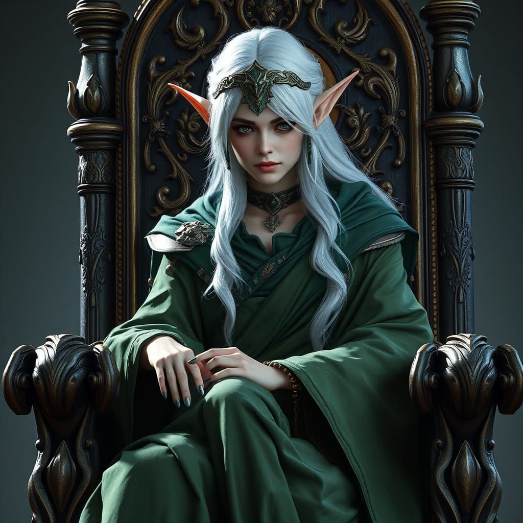 Wood-elf Queen on Throne: Fantasy Concept Art
