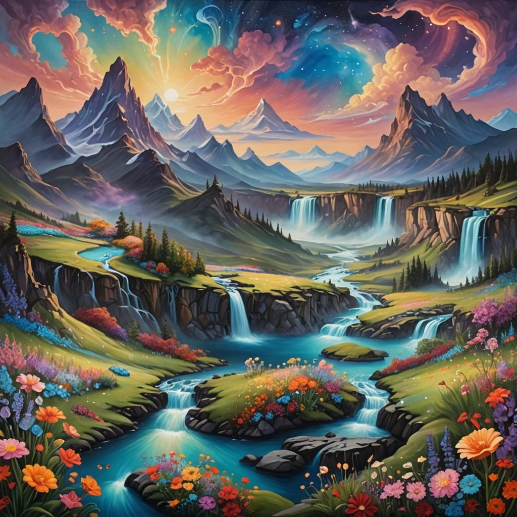 Ethereal Surrealism Oil Painting of Fantasy Landscape