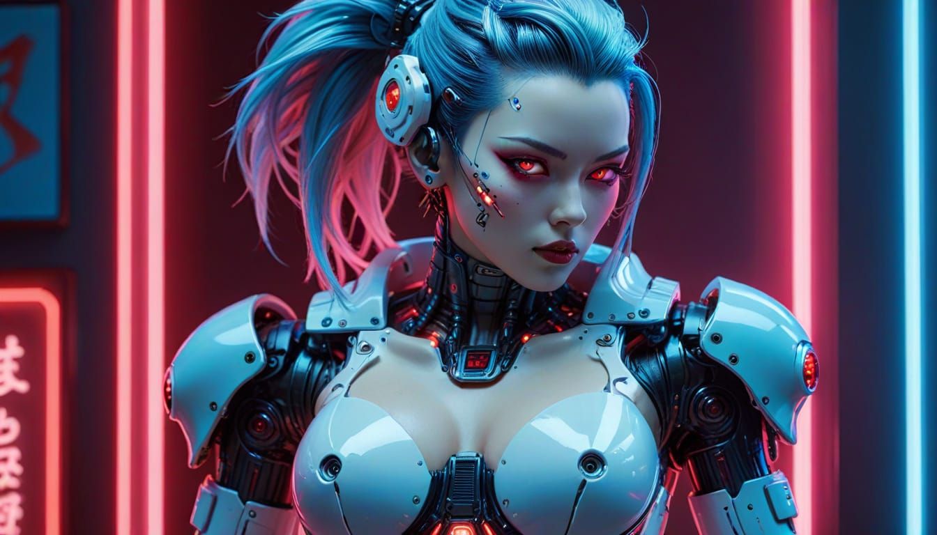 Cyberpunk Android Pinup with Neon Lights