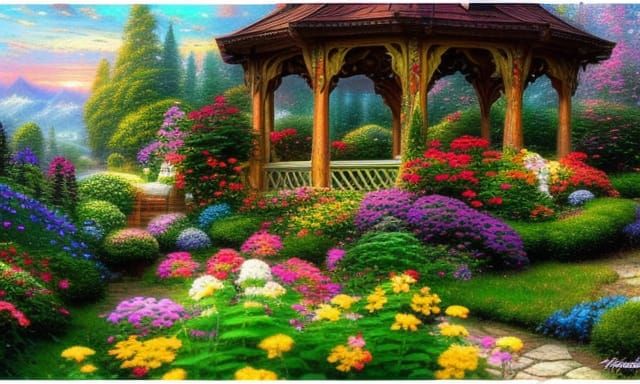gazebo and flower garden