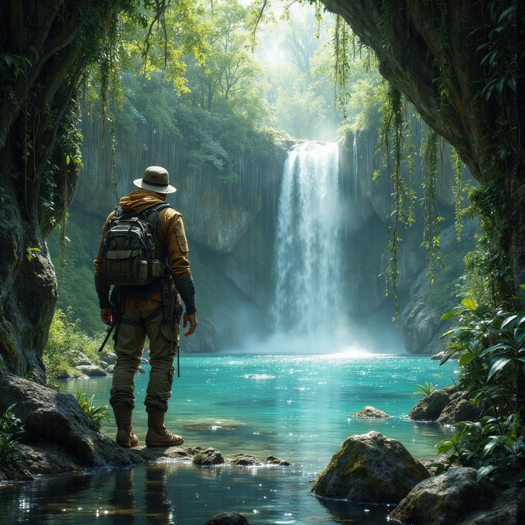 Hidden Waterfall Discovery in Lush Jungle