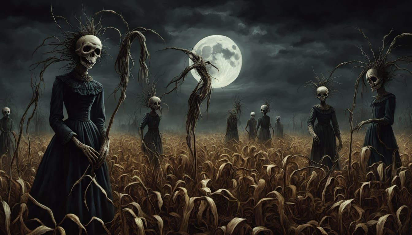 Nightmare Harvest Festival in Grim Oil Painting Style