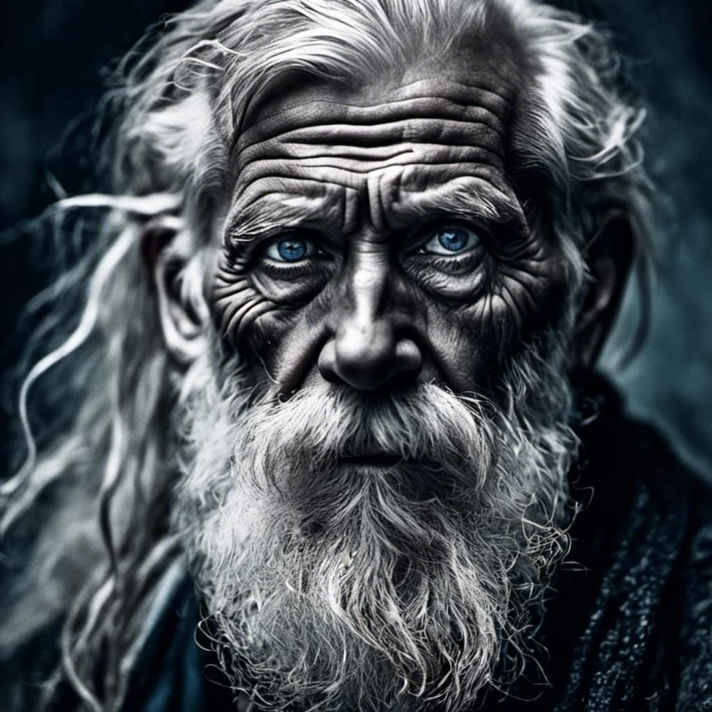 Moody Blue-Toned Portrait of an Old Man