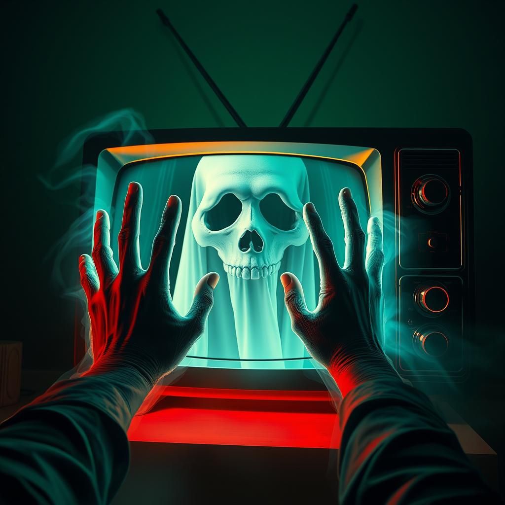 Ghostly Apparition Emerging from Retro TV
