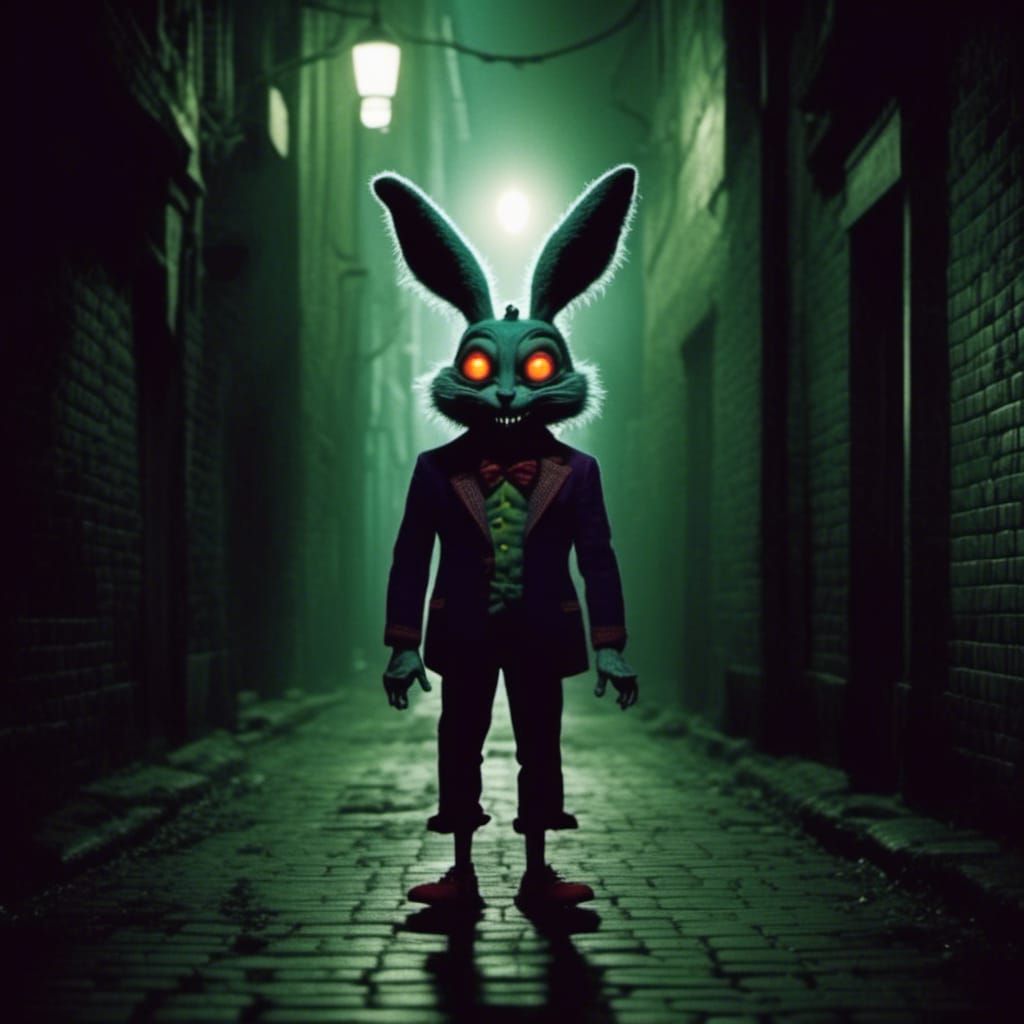 Cartoonishly Evil Rabbit Monster Lurking in Shadows
