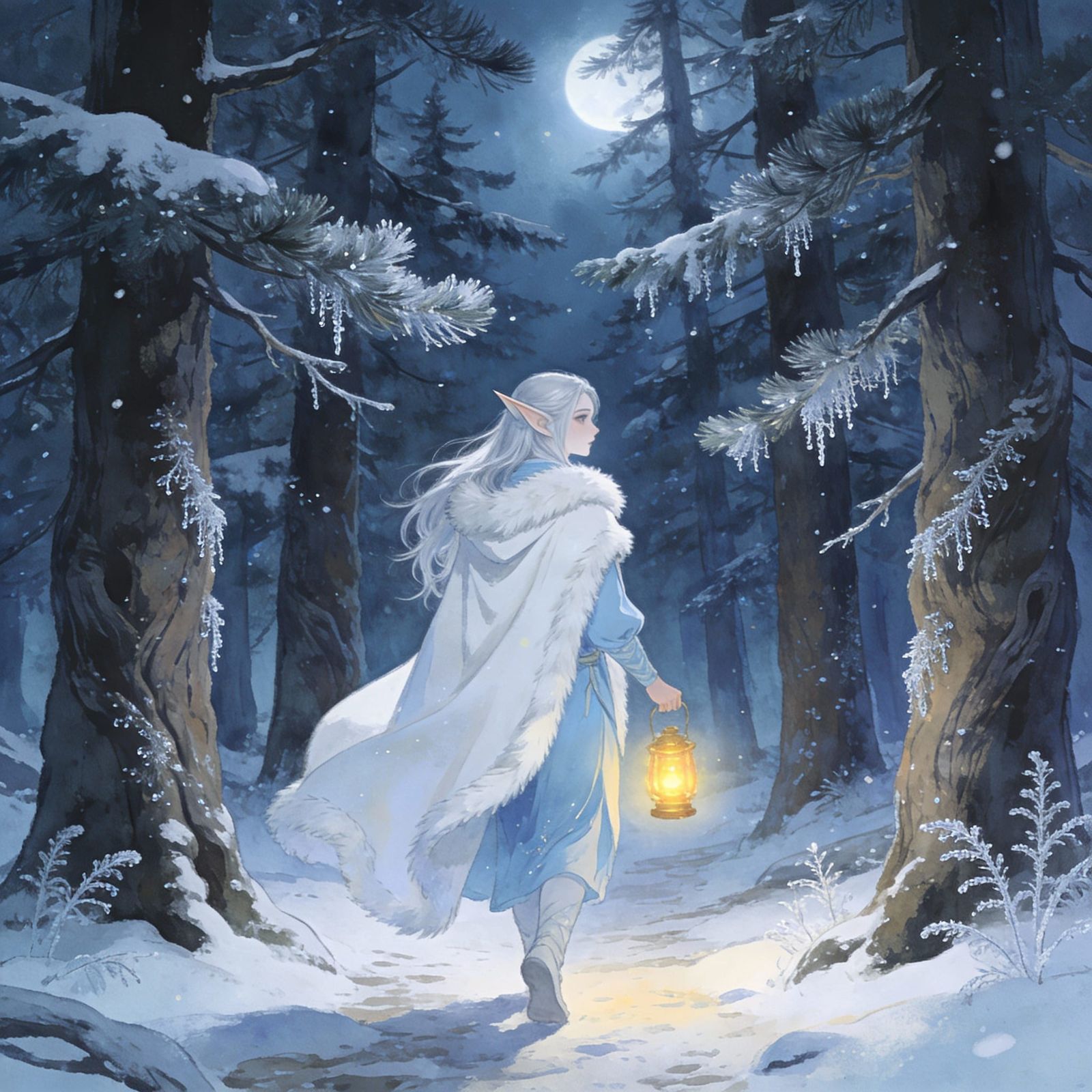 Snow Elf Wanders Through Enchanted Forest