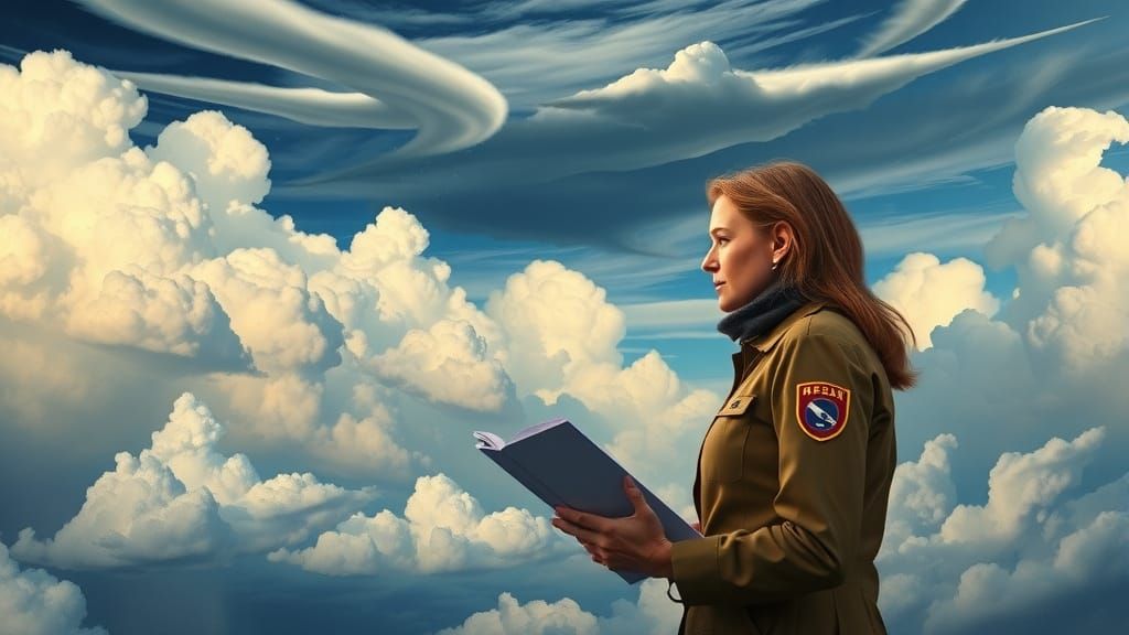 Meteorologist Studies Cloud Formations, Atmospheric Realism