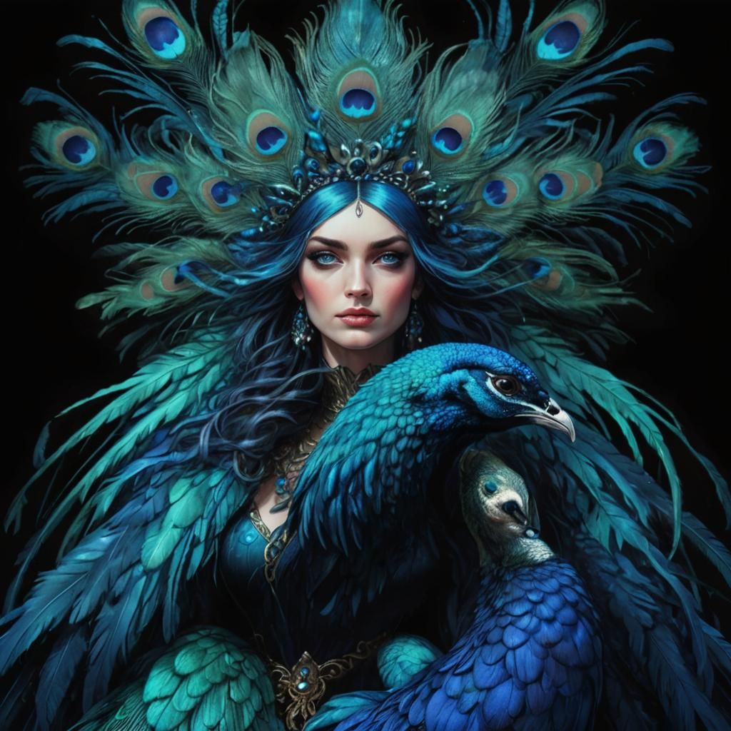 Peacock Woman Portrait in Comic Book Style