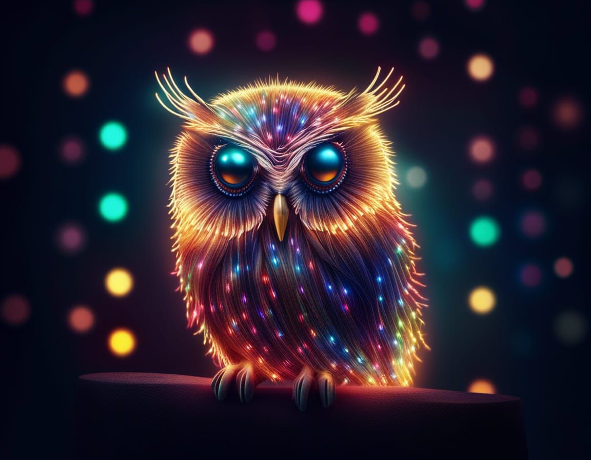 Christmas Light Owl: Hyperdetailed Digital Art