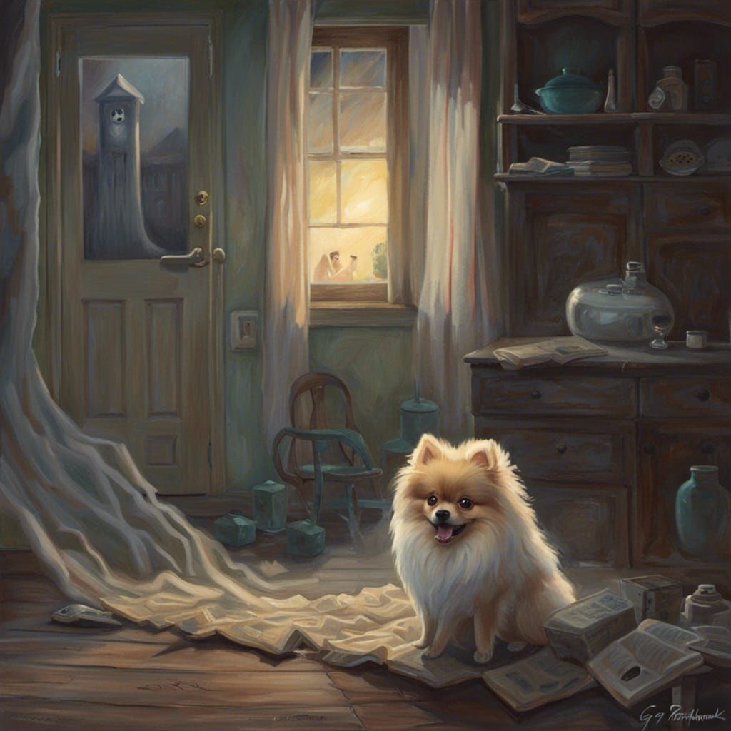 Ghostly Pomeranian Haunts a House in Sinister Style