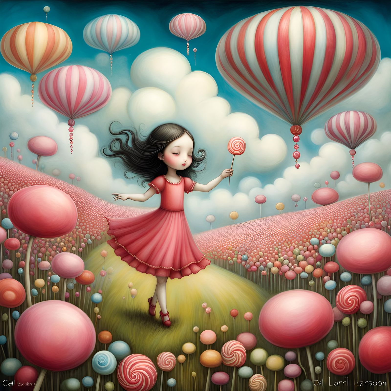 Girl Dancing in Candy Meadow Illustration