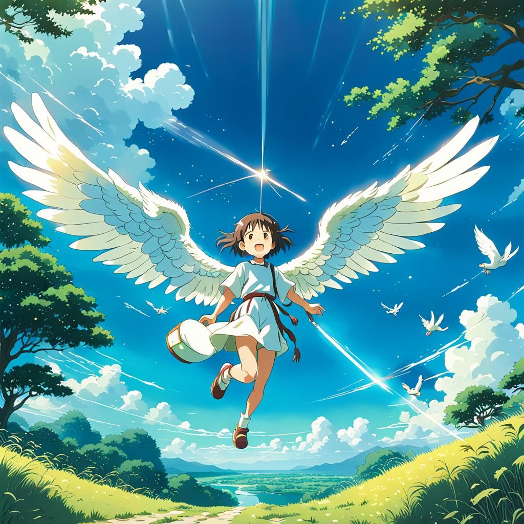 Joyful Anime Angels in Ghibli Style