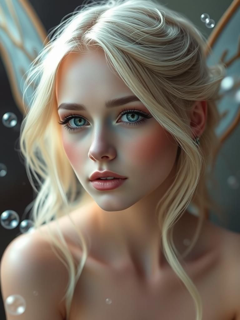 Fantasy Portrait of a Fairy-like Woman with Bubbles