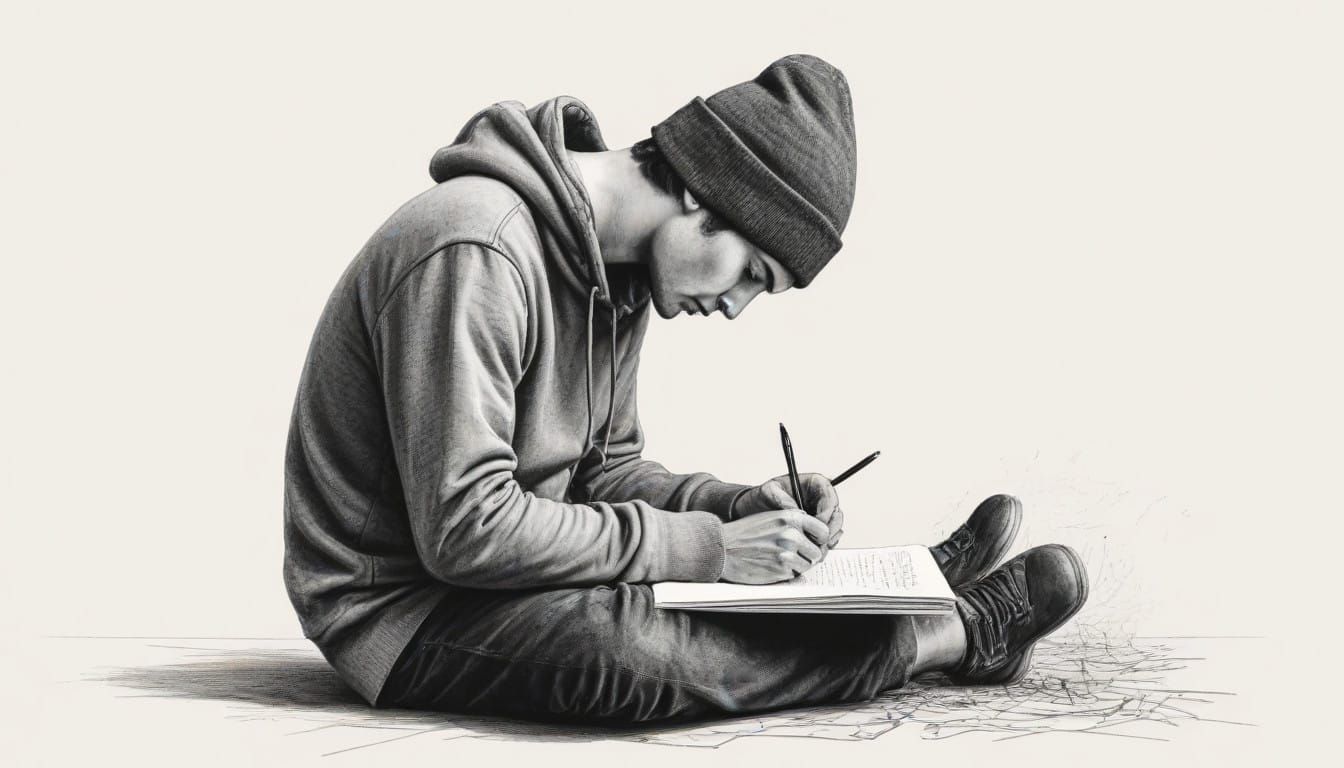 Young Artist Creates AI Art Prompt in Charcoal and Ink