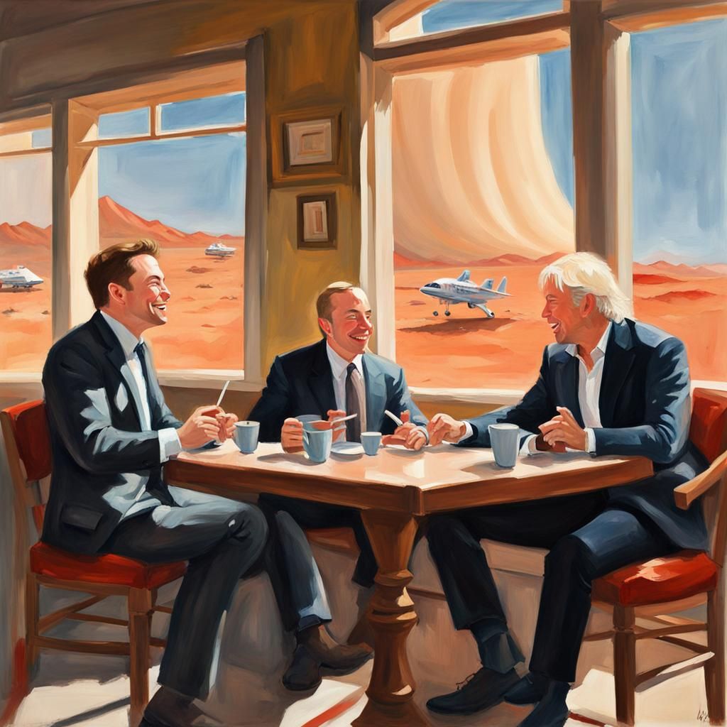 Men Play with Rockets on Mars: Gouache Painting