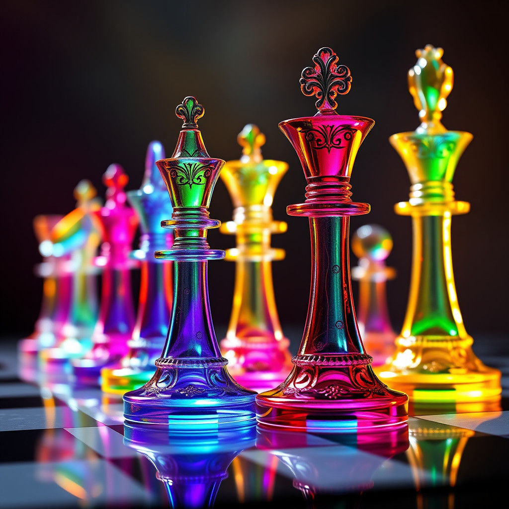 Rainbow Glass Chess Set in Dreamlike 8k Resolution