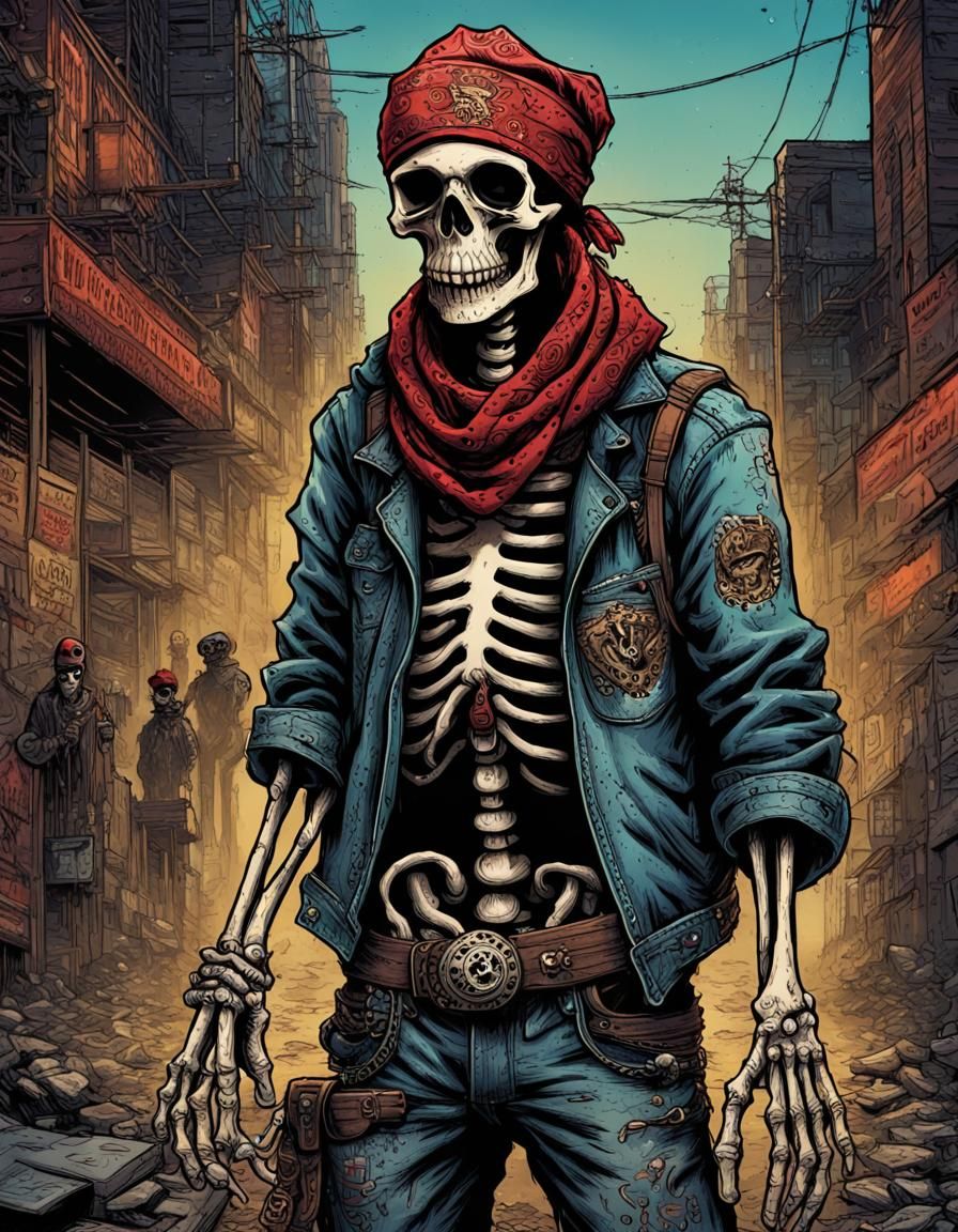 Skeleton Gang Hustler in Urban Dystopia