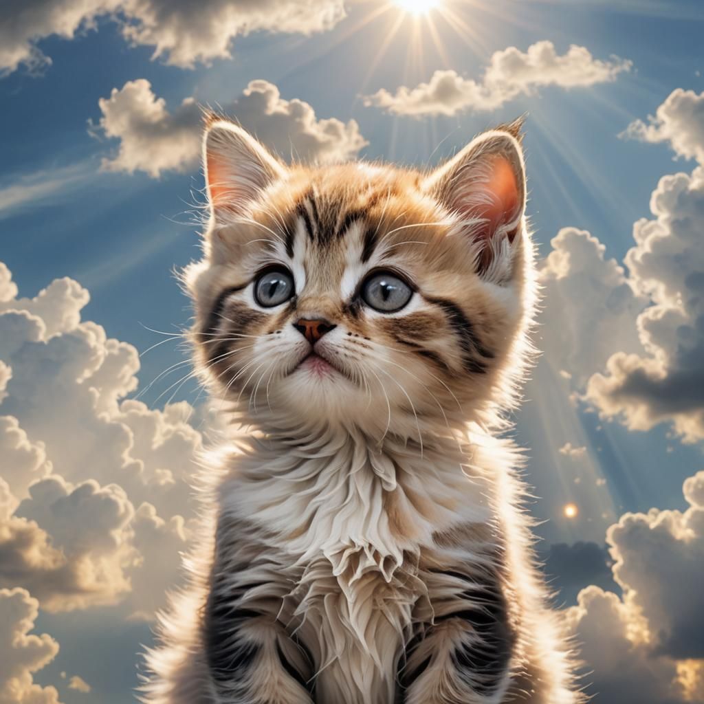 Cute Kitten in Heavenly Sunshine