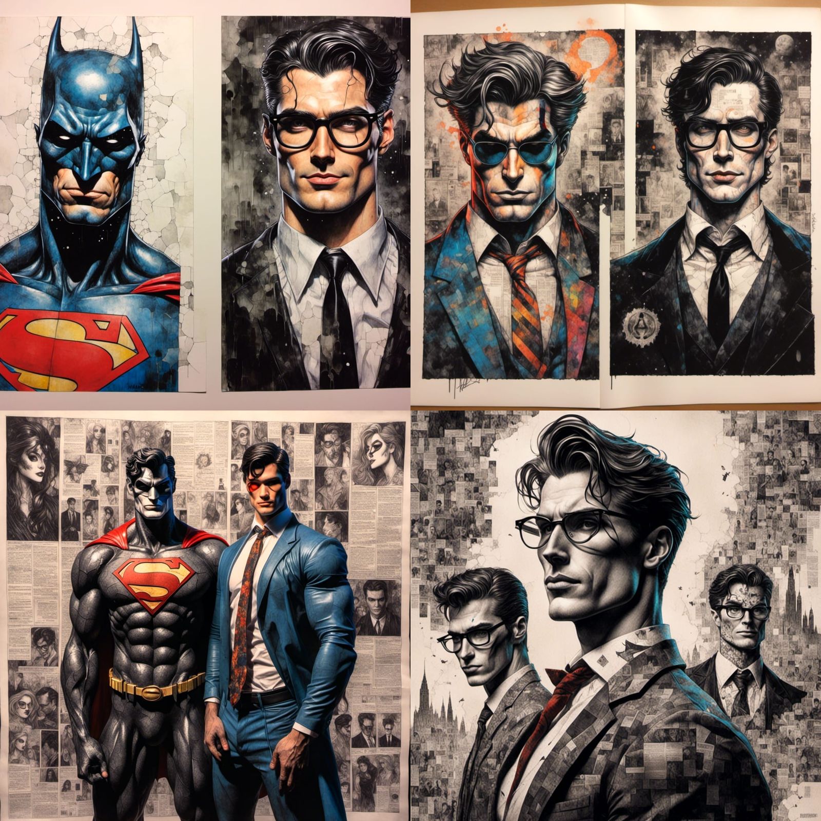 Superman and Clark Kent in Watercolor Comic Style