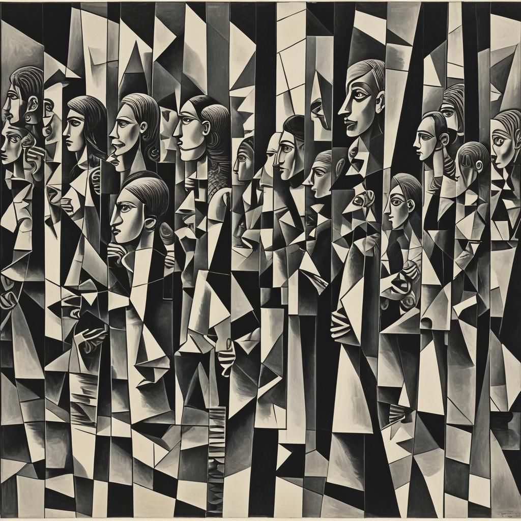 Woman's Reflection in Fragmented Mirrors: Cubist Style