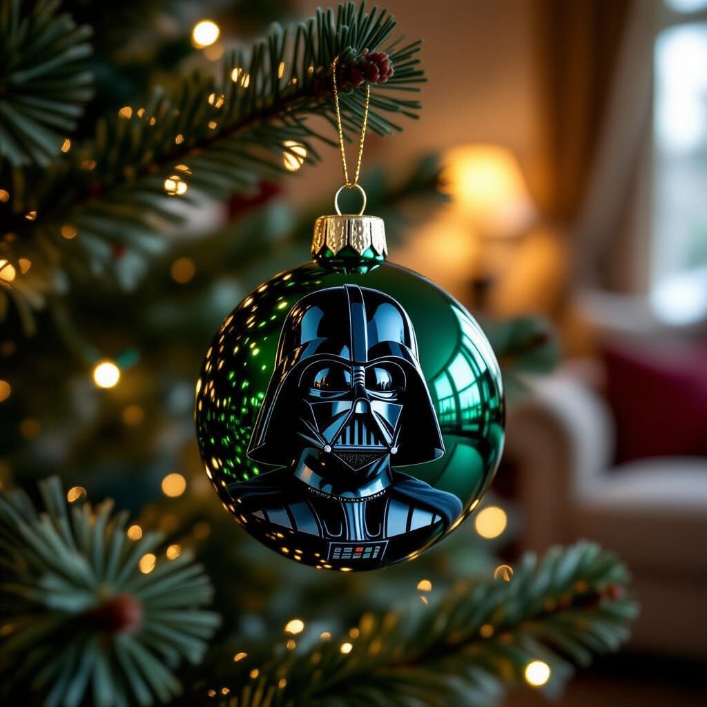 Christmas Bauble Reflecting Darth Vader Hyper-realistic Deta...