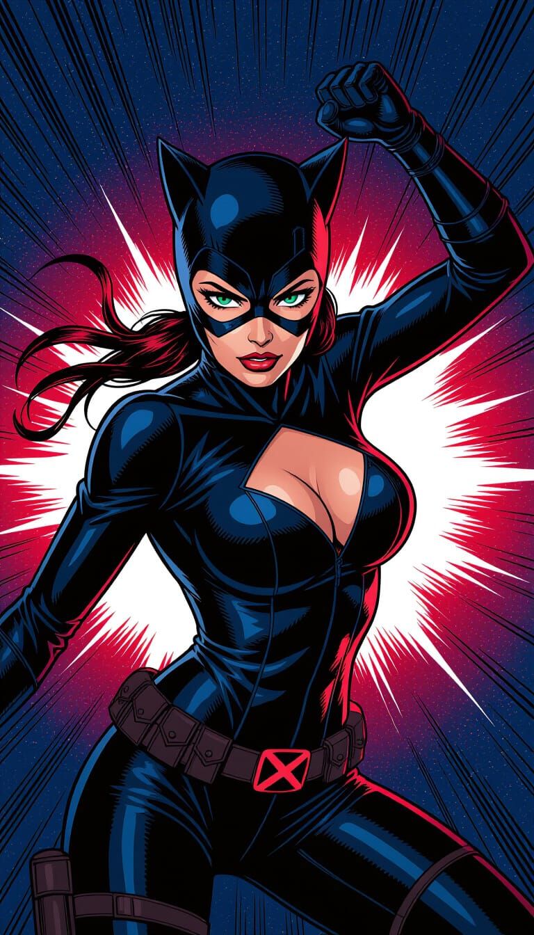 Catwoman in Manga-Fusion Action Scene with Bold Ink