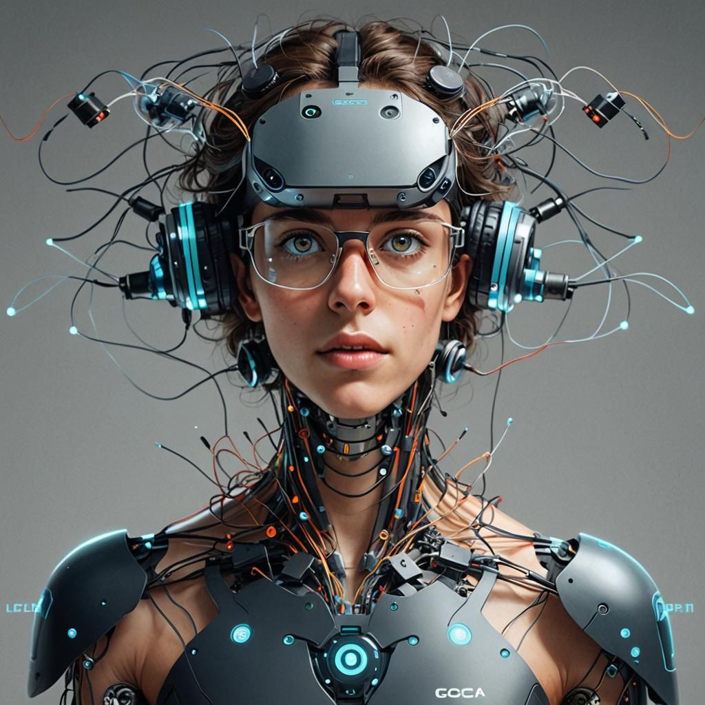 Cyberpunk Student Immersed in Digital Creation