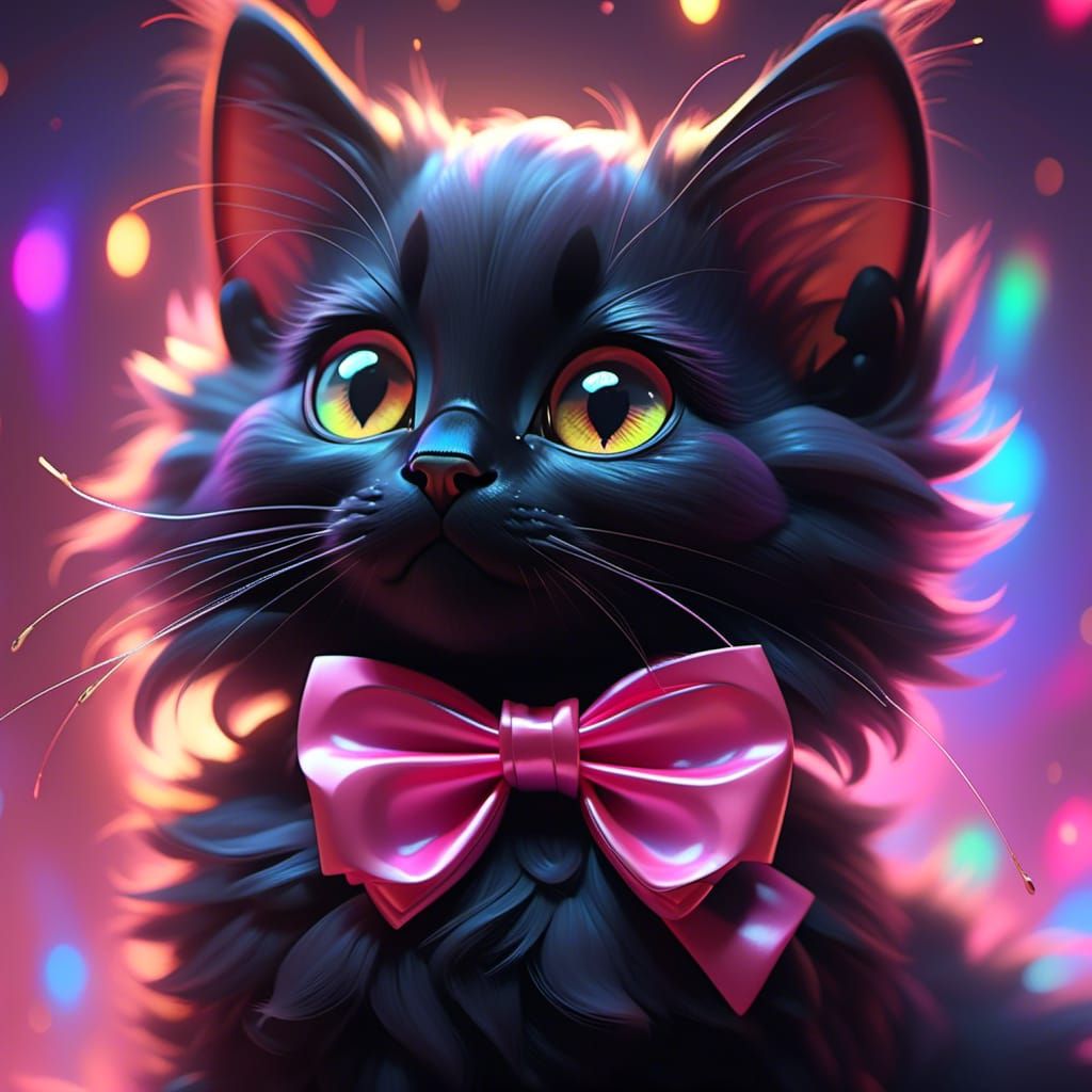 Bombay Kitten Portrait with Rainbow Clouds