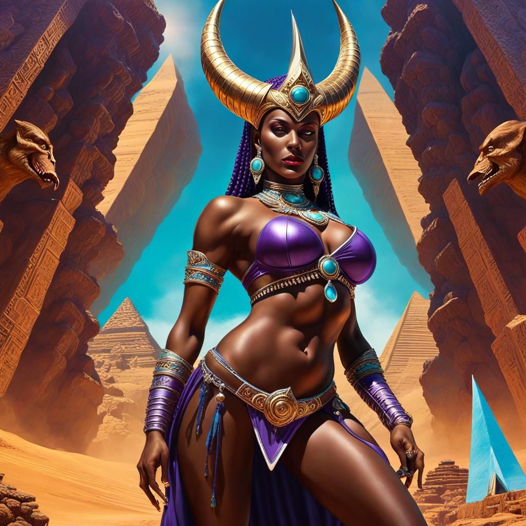 African Demon Sorceress in Dark Fantasy Art Style