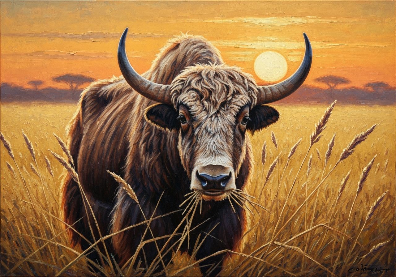 Woolly Yak Close-Up in Serengeti, Painterly Style