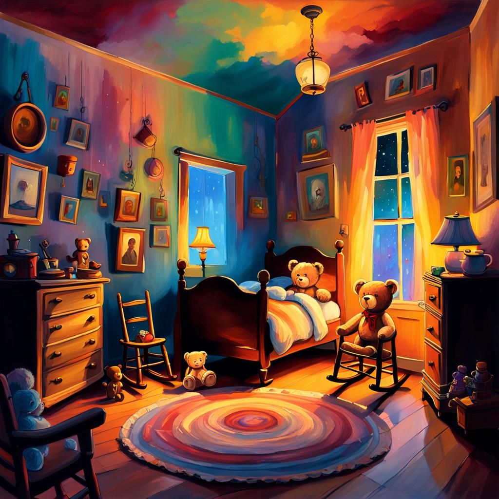 Ethereal Fantasy: Unsettling Bedroom in Oil Painting