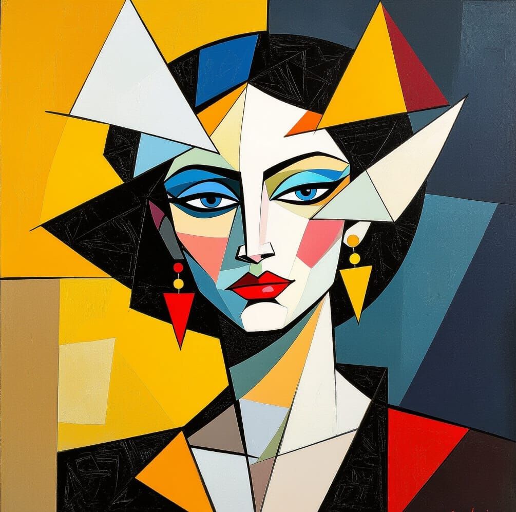 Wild White Fiery Yellow Cubist Figure in Ethereal Style