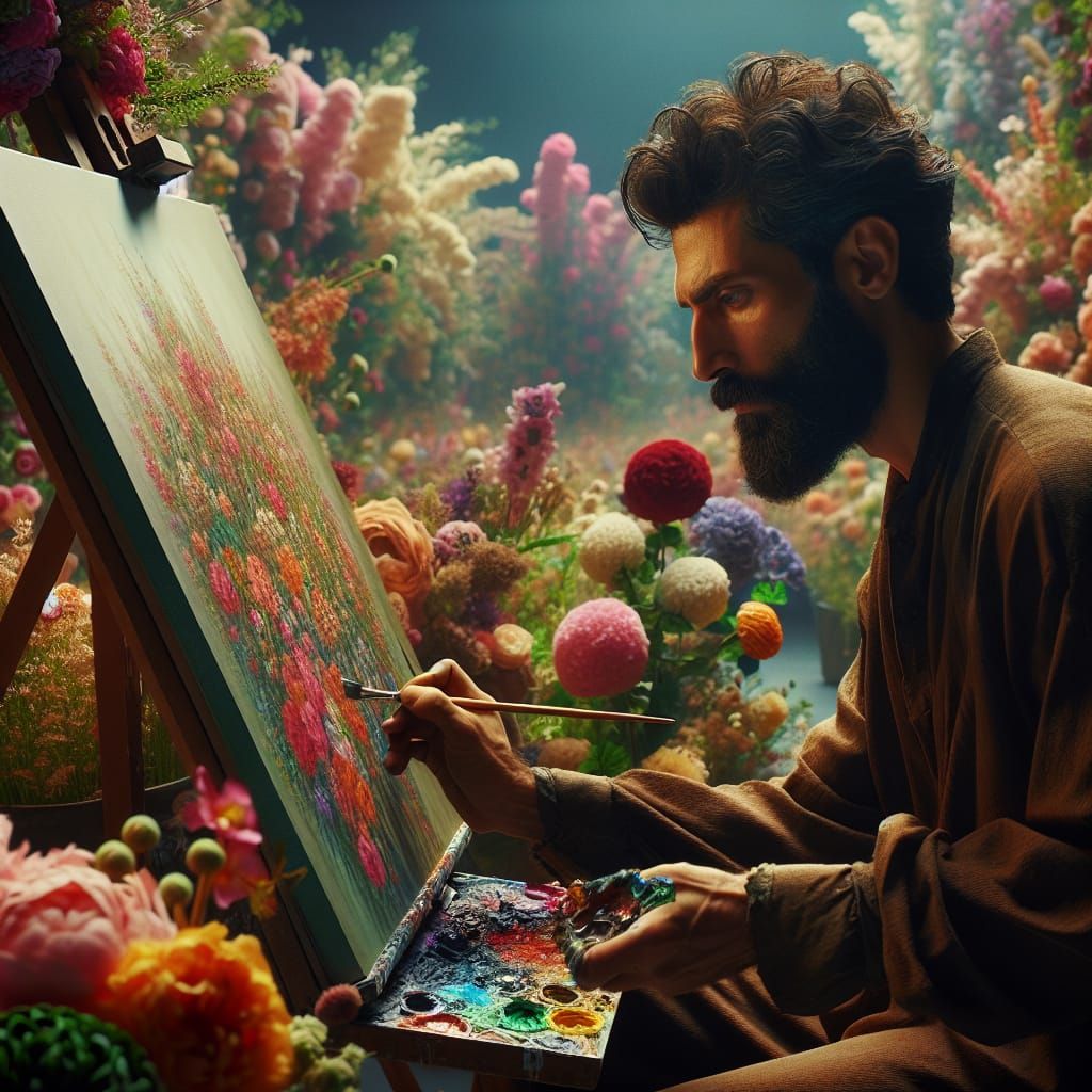 Middle-Eastern Artist Painting in Hyper-Realism Style