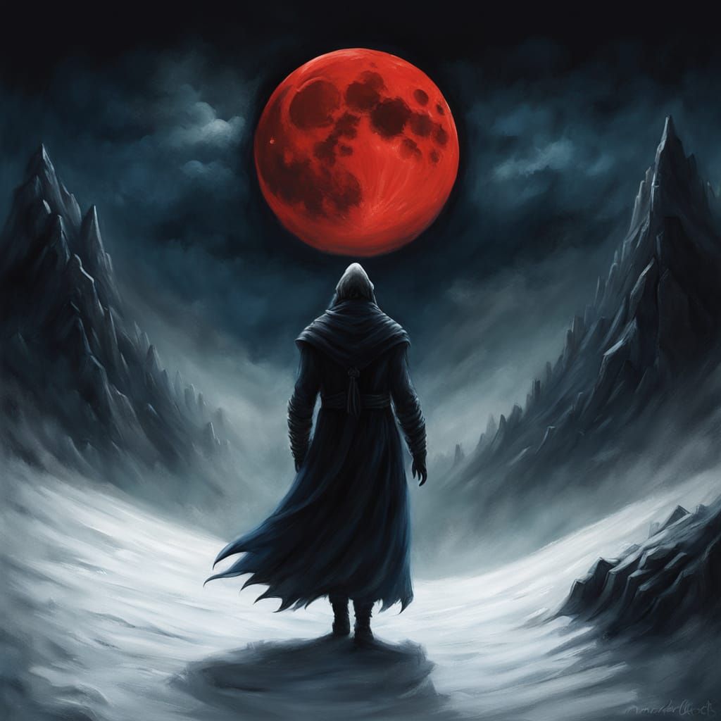 Eerie Creature Walks Under Crimson Moonlight